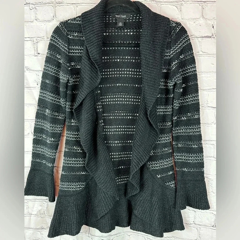 white house black market WHBM open ruffle front cardigan sz XS cotton wool blend